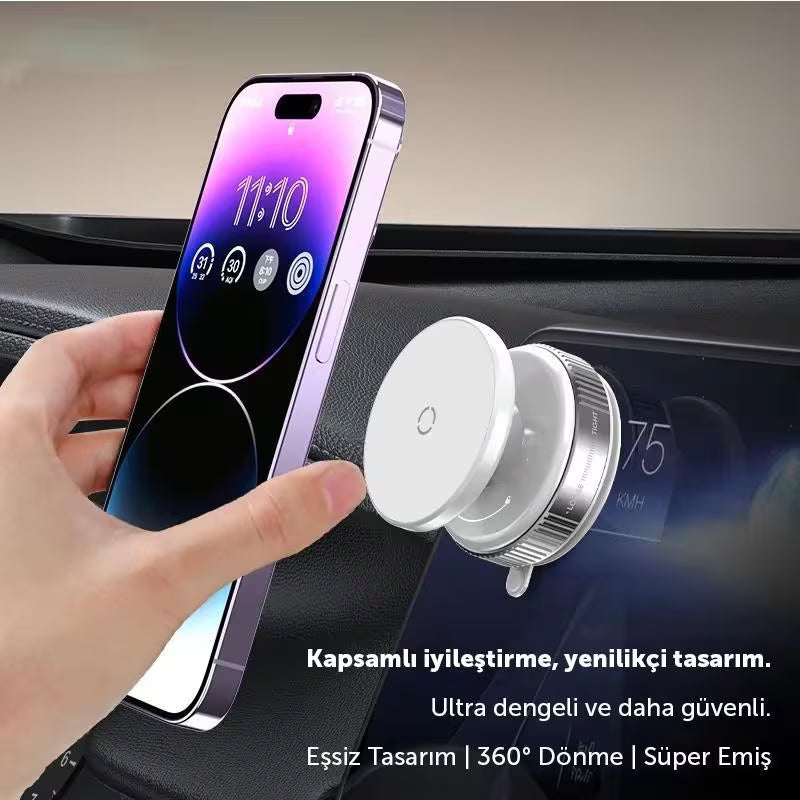 360 Derece Dönebilen Vakumlu Magnetik Telefon Tutucu Ayna-Cam-Araç İçi Aksesuar