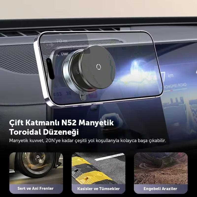 360 Derece Dönebilen Vakumlu Magnetik Telefon Tutucu Ayna-Cam-Araç İçi Aksesuar