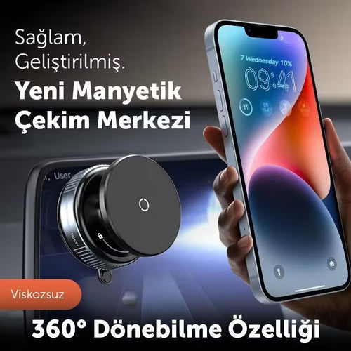 360 Derece Dönebilen Vakumlu Magnetik Telefon Tutucu Ayna-Cam-Araç İçi Aksesuar